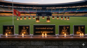 RCB Management giving respect to 11 deceased fans at Chinnaswamy Stadium.